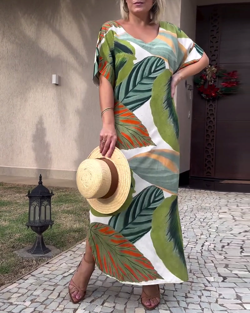 Robe décontractée fendue à manches courtes