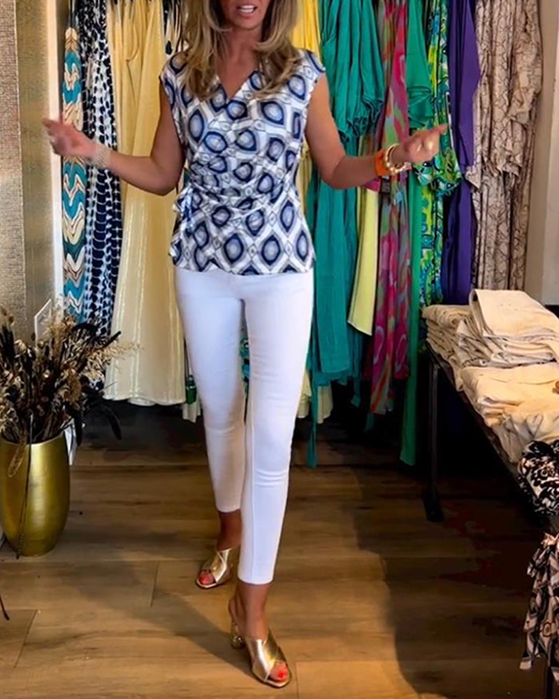 Haut élégant sans manches imprimé à lacets