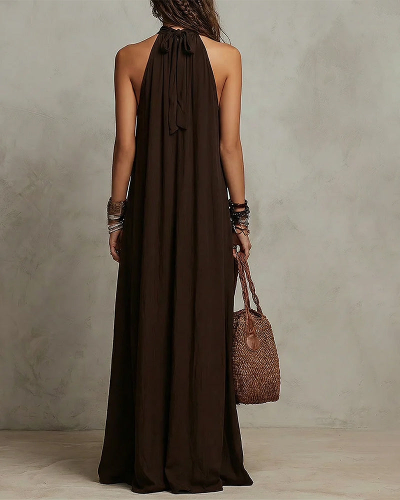 Robe Halter Col Haut Sheer Longue