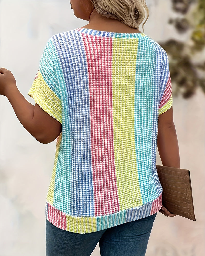 T-Shirt Contraste Couleur Nœud Torsadé Col V