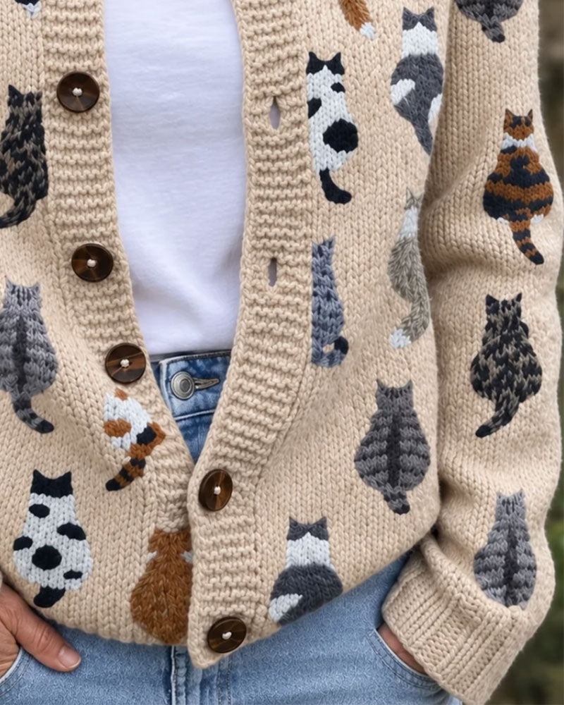 Cardigan Chat Dos Imprimé Tricoté