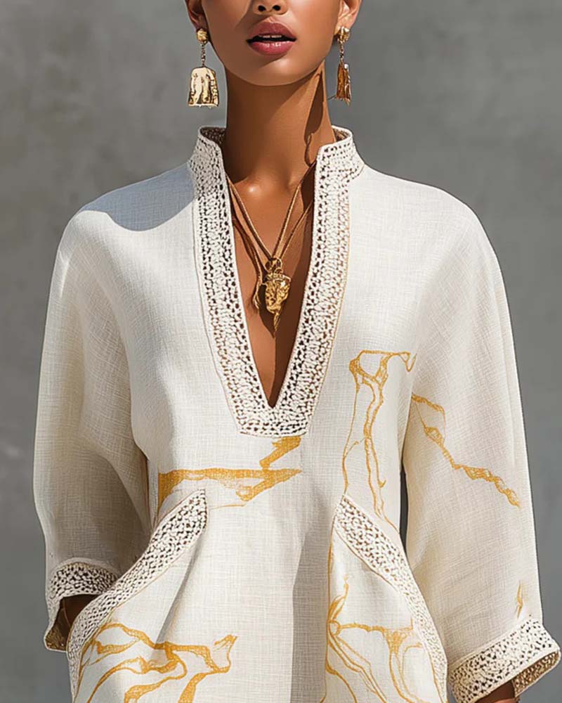 Robe Col Montant Manche Demi Creux