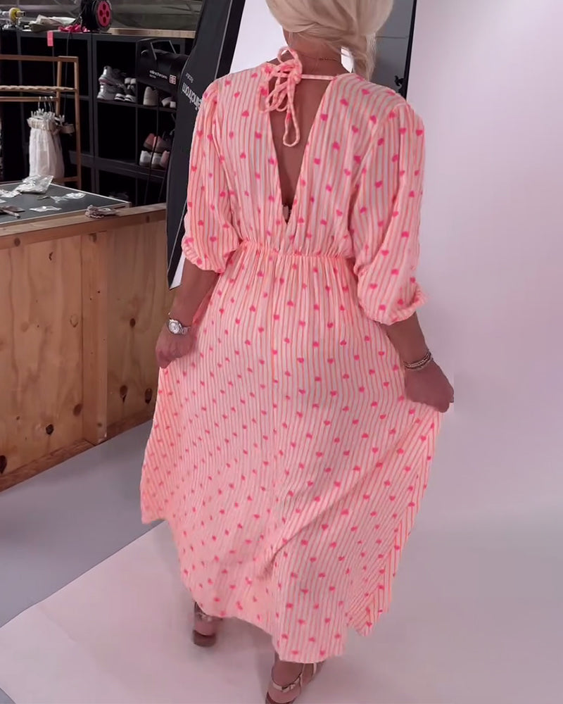 Robe Élégante Col En V Imprimé Cœur