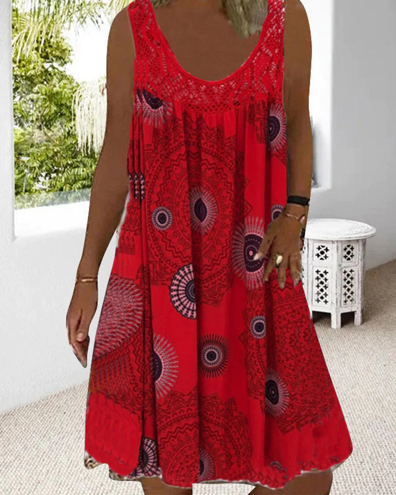 Robe d'été imprimée sans manches à col rond pour femmes