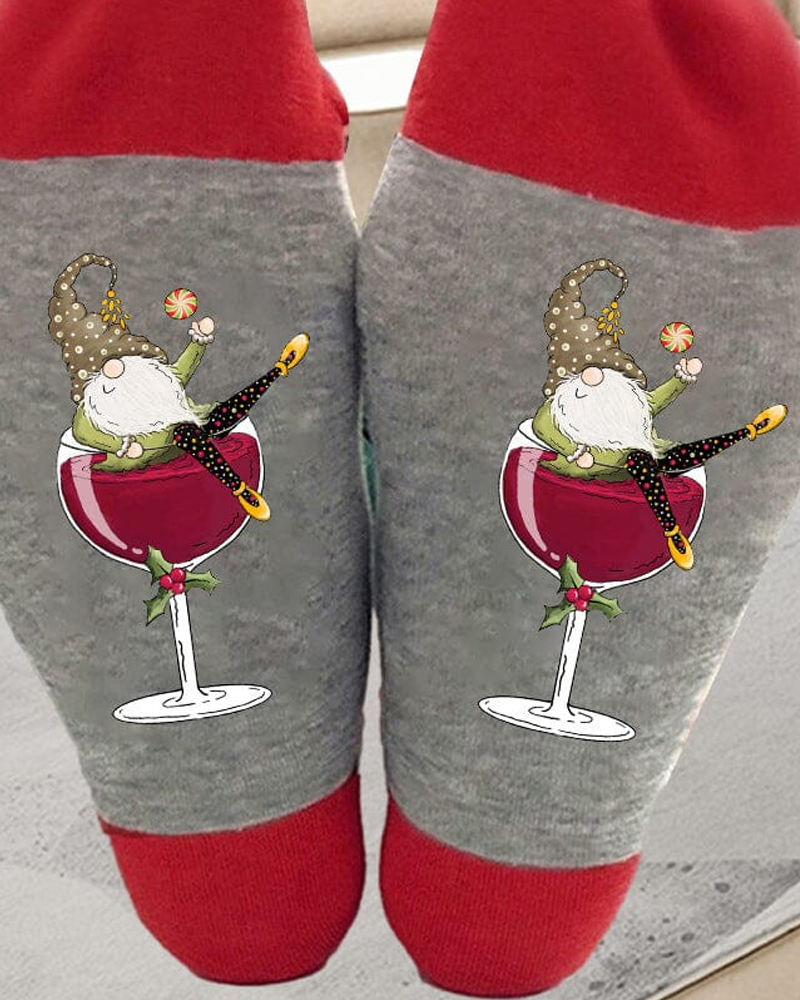 �Chaussettes de Noël unisexes avec des lutins et des verres à vin�