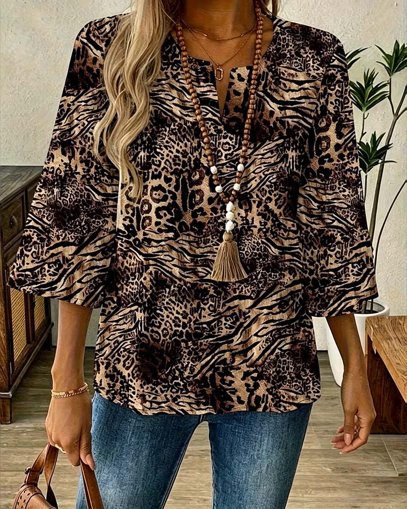 Blouse Leopard Col V