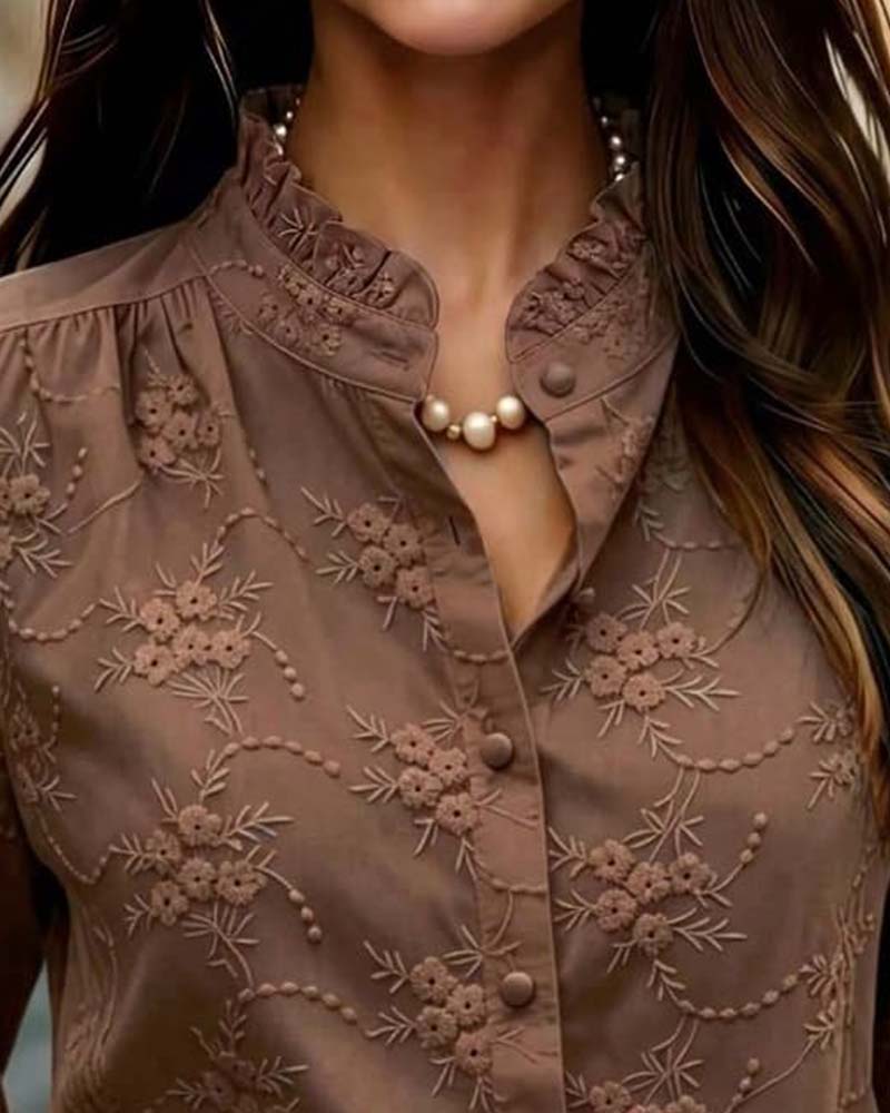 Blouse Manche Bouffante Col Mandarine