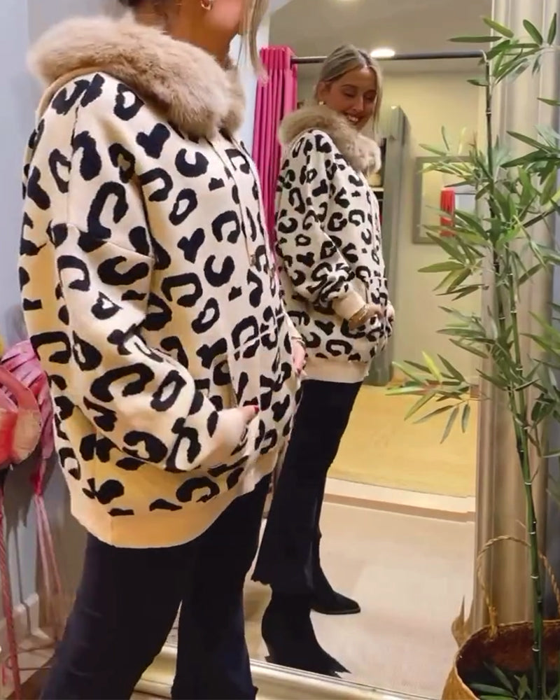 Sweat à capuche à manches longues et imprimé léopard