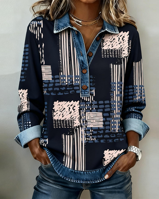 Sweat Imprimé À Col Boutonné Et Détails Patchwork