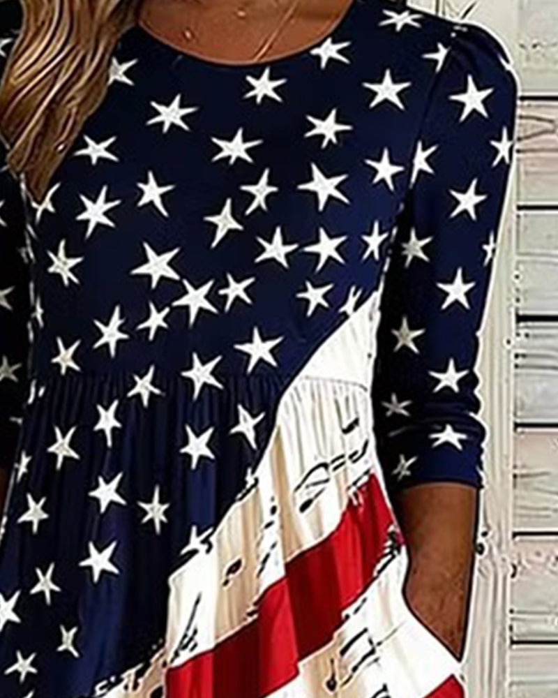Robe Imprimée Col Rond Mi-longue