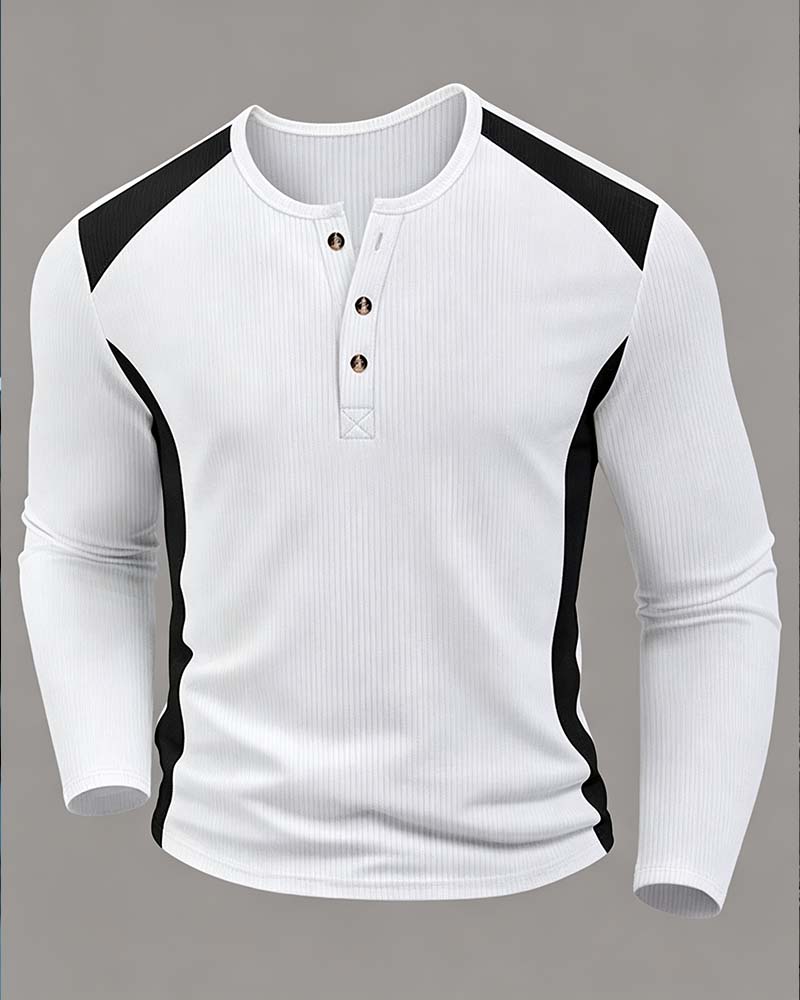 Haut Bicolore Col Rond Boutonné