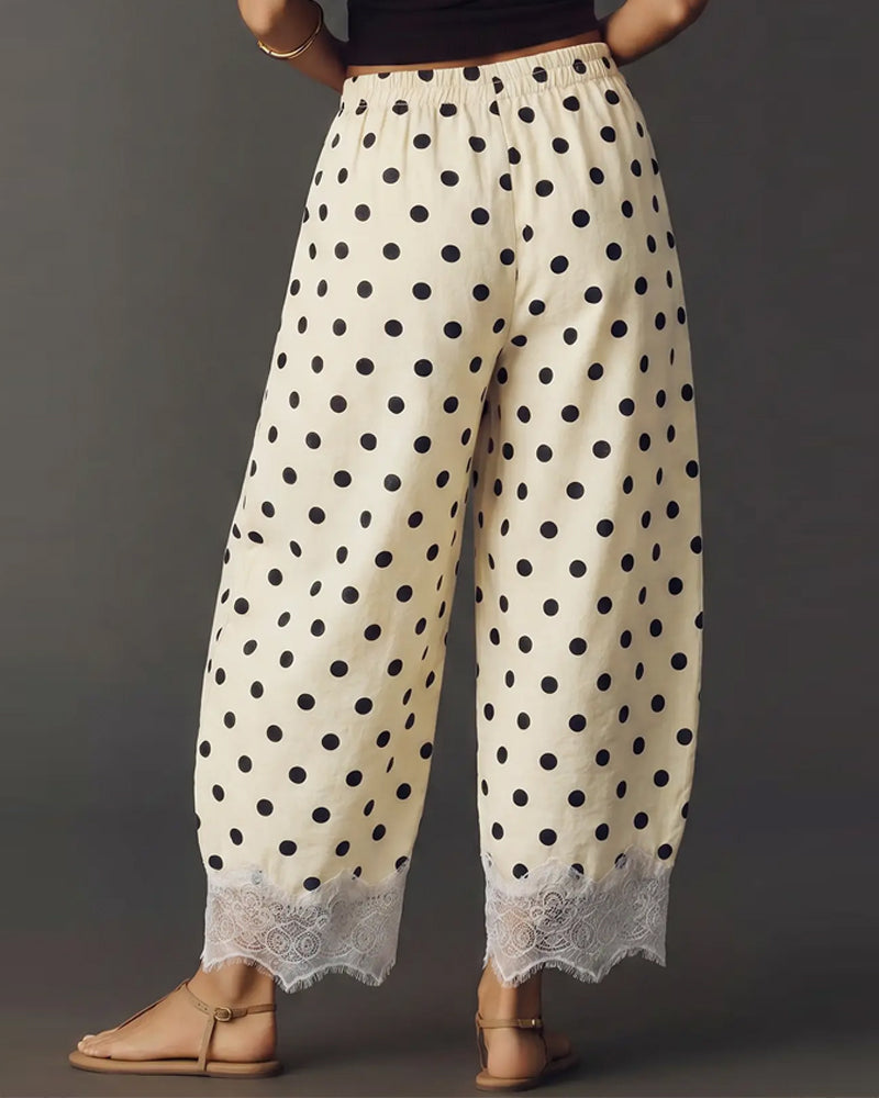 Pantalon Grand Pois Dentelle Capri