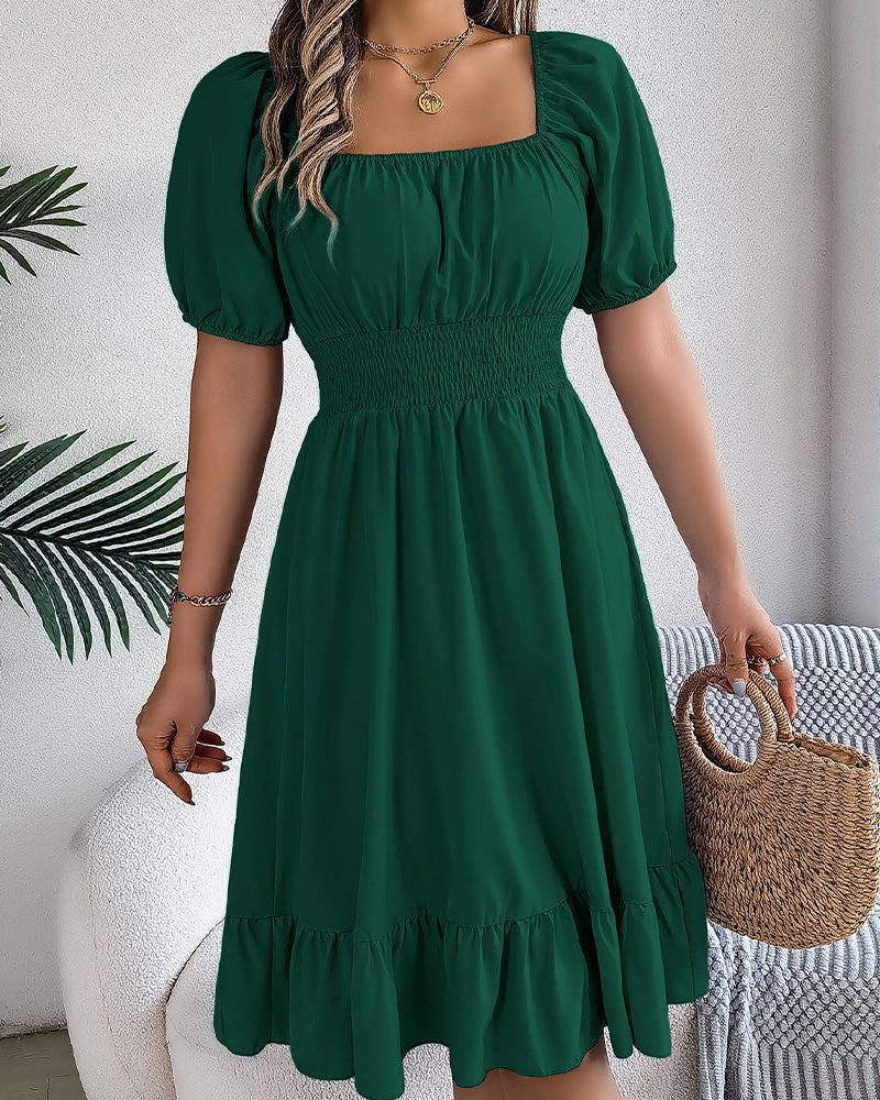 Robe Col Carré Taille Cintrée Volant Ligne A