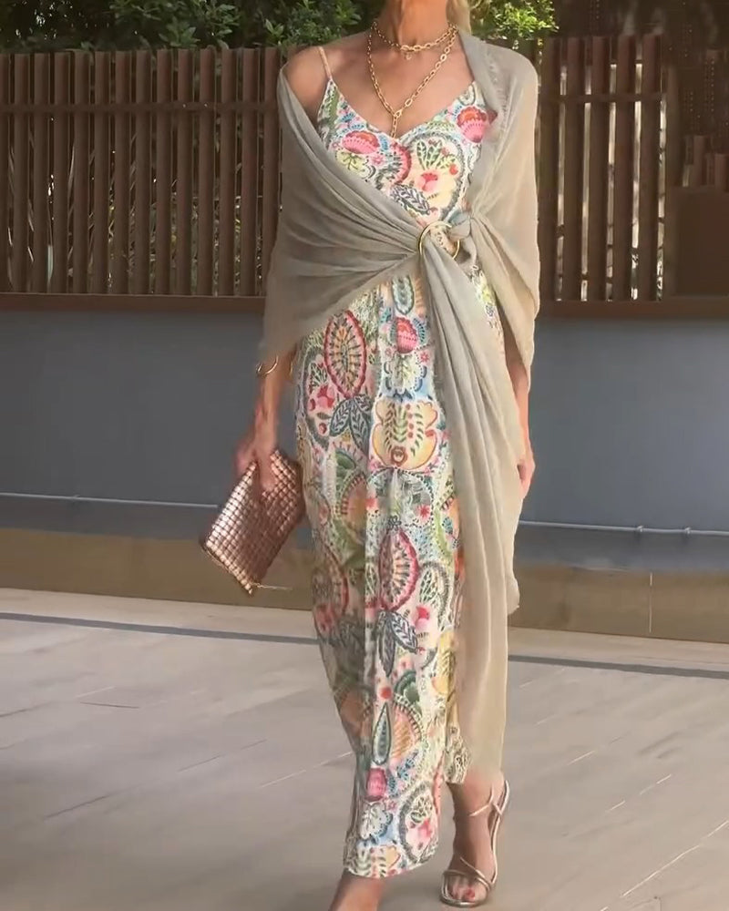 Robe Imprimée Bretelles Maxi