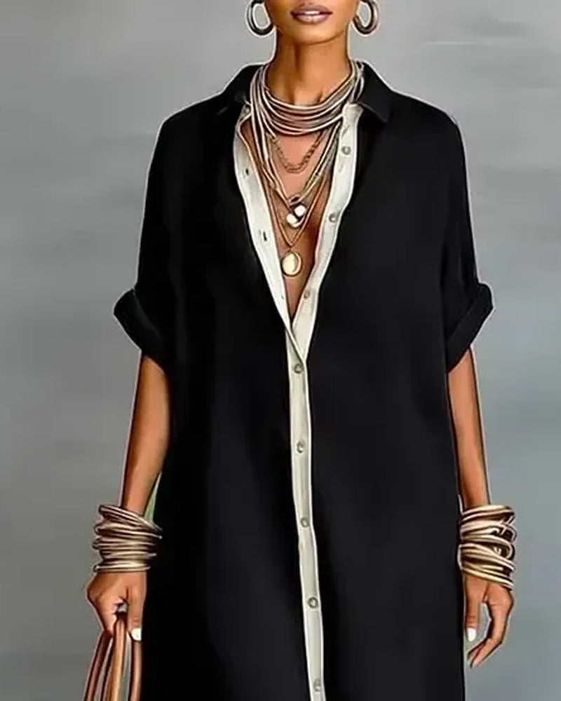 Robe Chemise Élégante Col À Revers Drapé
