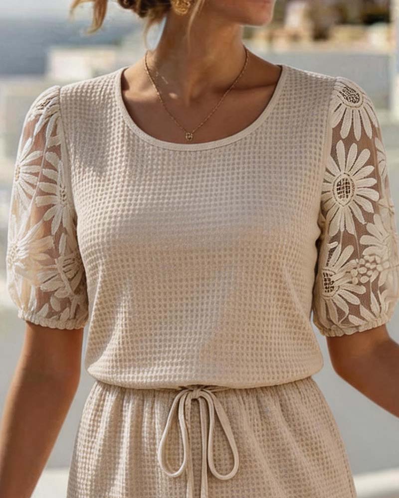 Robe Gaufrage Tricot Patchwork Daisy Dentelle