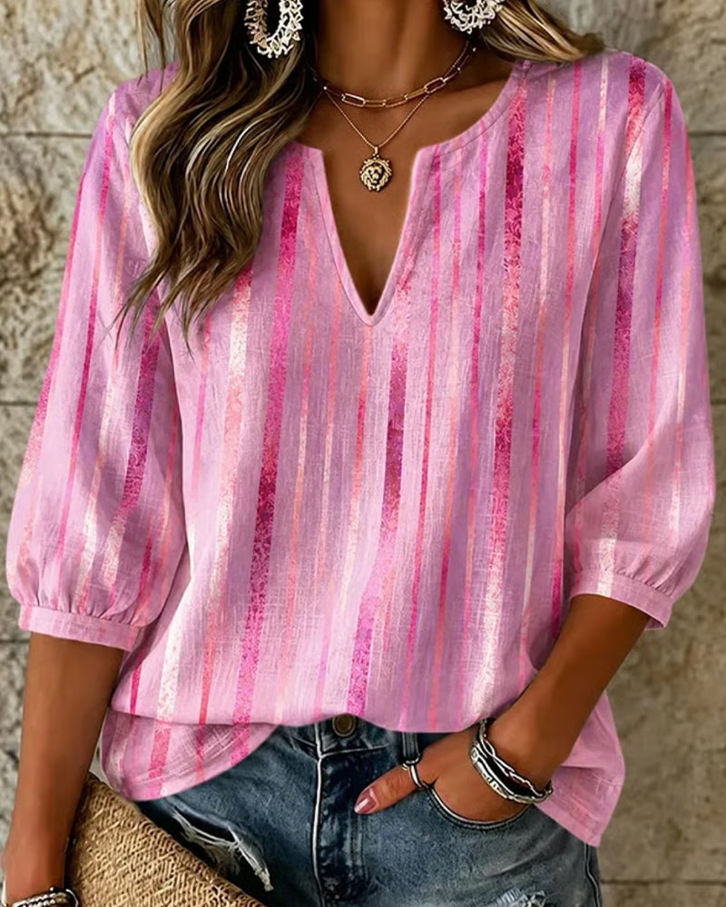 Blouse Rayure Verticale Petit Col V