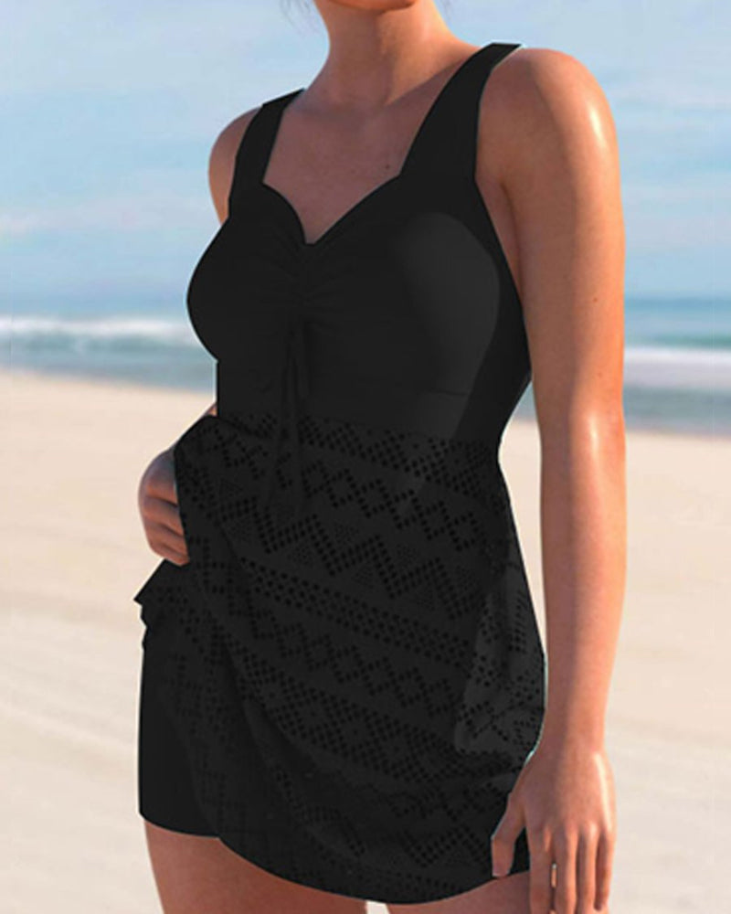 Tankini À Empiècements En Dentelle De Couleur Unie