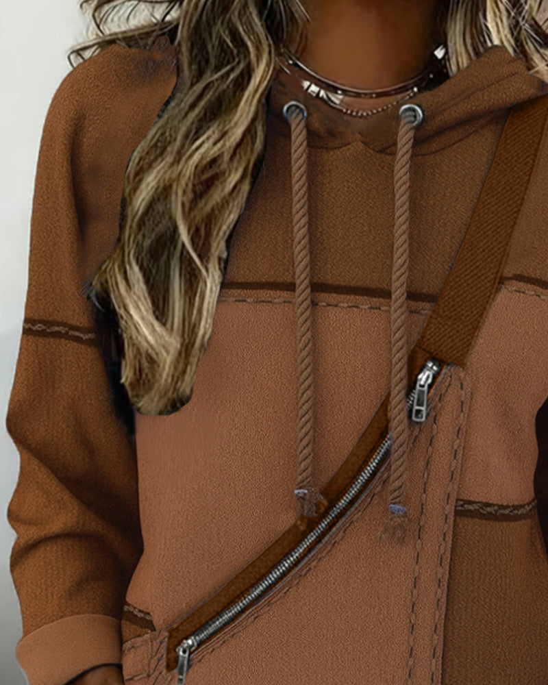 Sweat À Capuche Élégant À Blocs De Couleurs