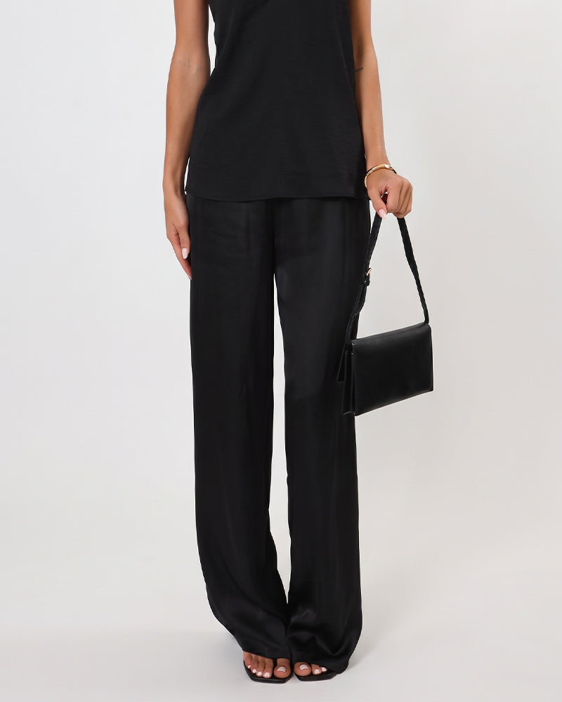 Pantalon Diagonal Rayé Patchwork Uni Jambe Large