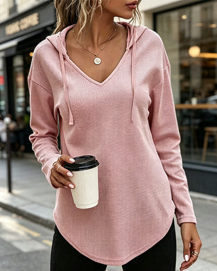 Blouse Col En V Hoodie Irrégulier
