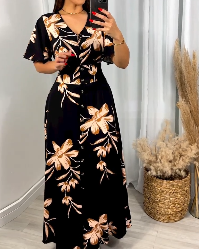 Robe Col V Imprimé Floral Taille