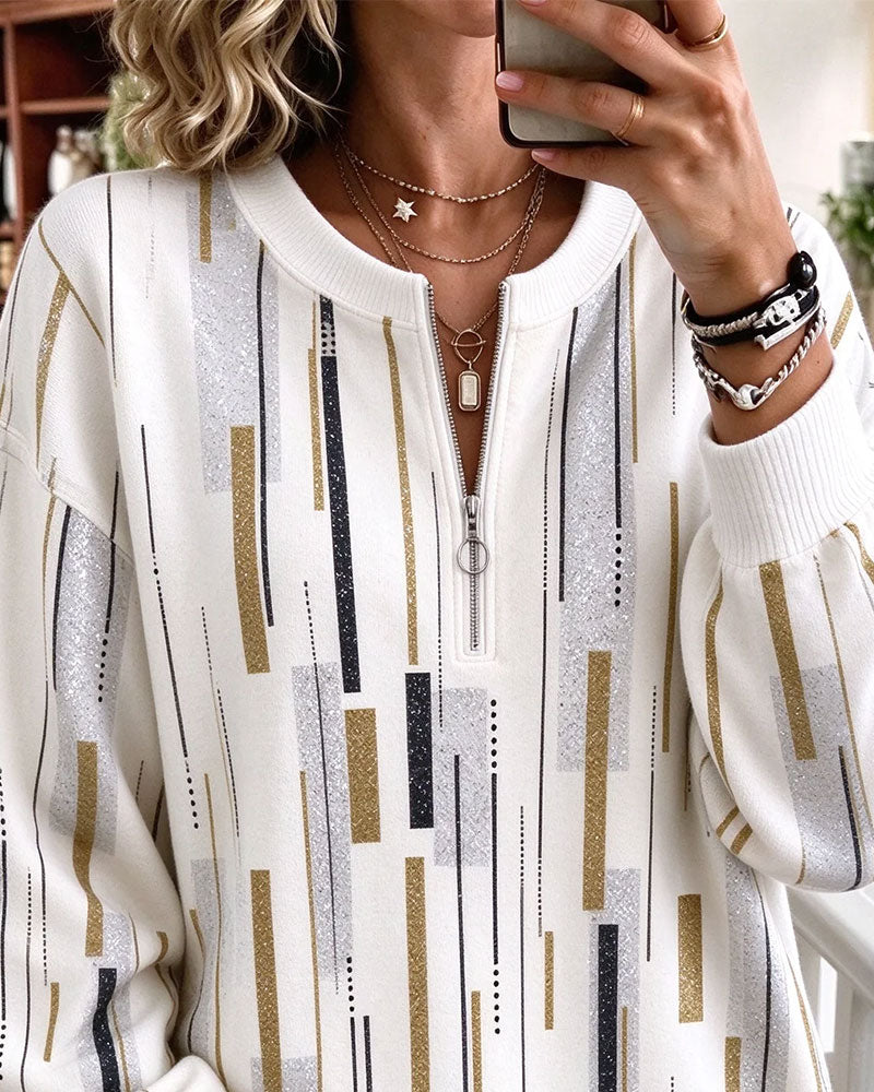 Sweat Demi-Zip Rayé Loose