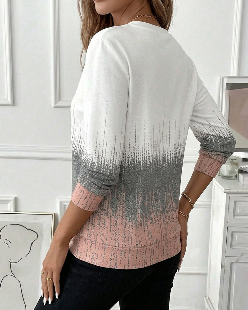 Sweatshirt Demi Fermeture Éclair Dégradé Manche Longue