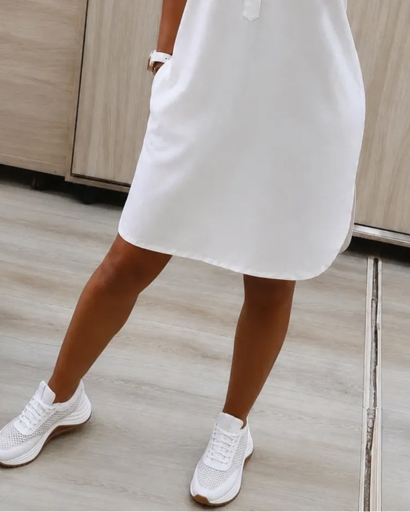 Robe Col V Droit Demi Bouton