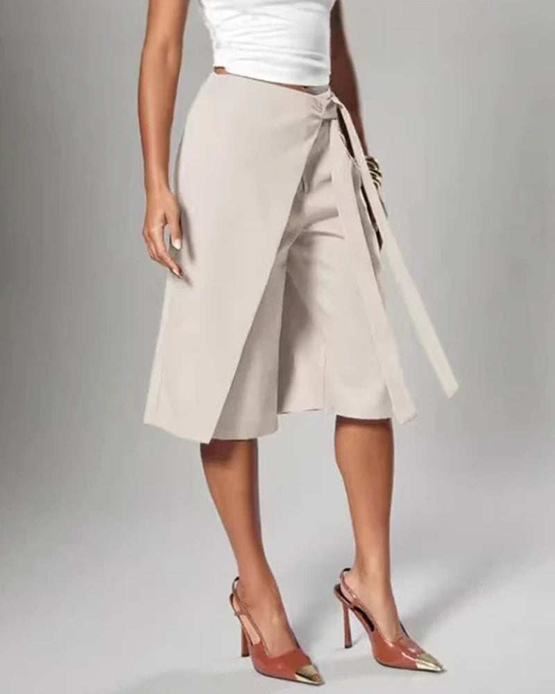 Pantalon Enveloppe Attacher Large Jambe Midi