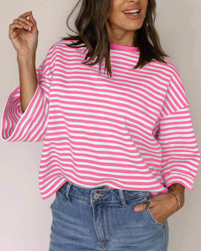 T-Shirt Col Rond Dos Creux Nœud Rayé