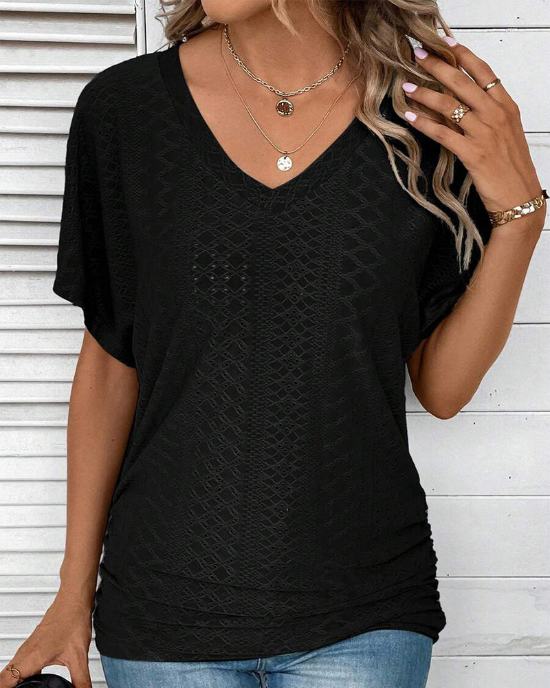 T-shirt Col V Uni Décontracté