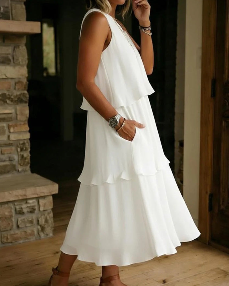 Robe Superposée Volantée Sans Manches