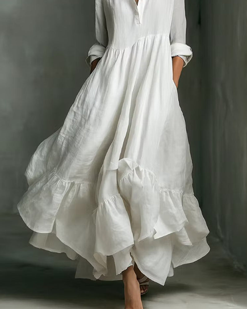 Robe Col Mandarine Demi Bouton Ligne A