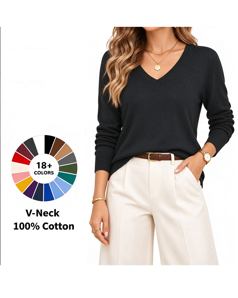 Pullover Col V Uni Manches Longues