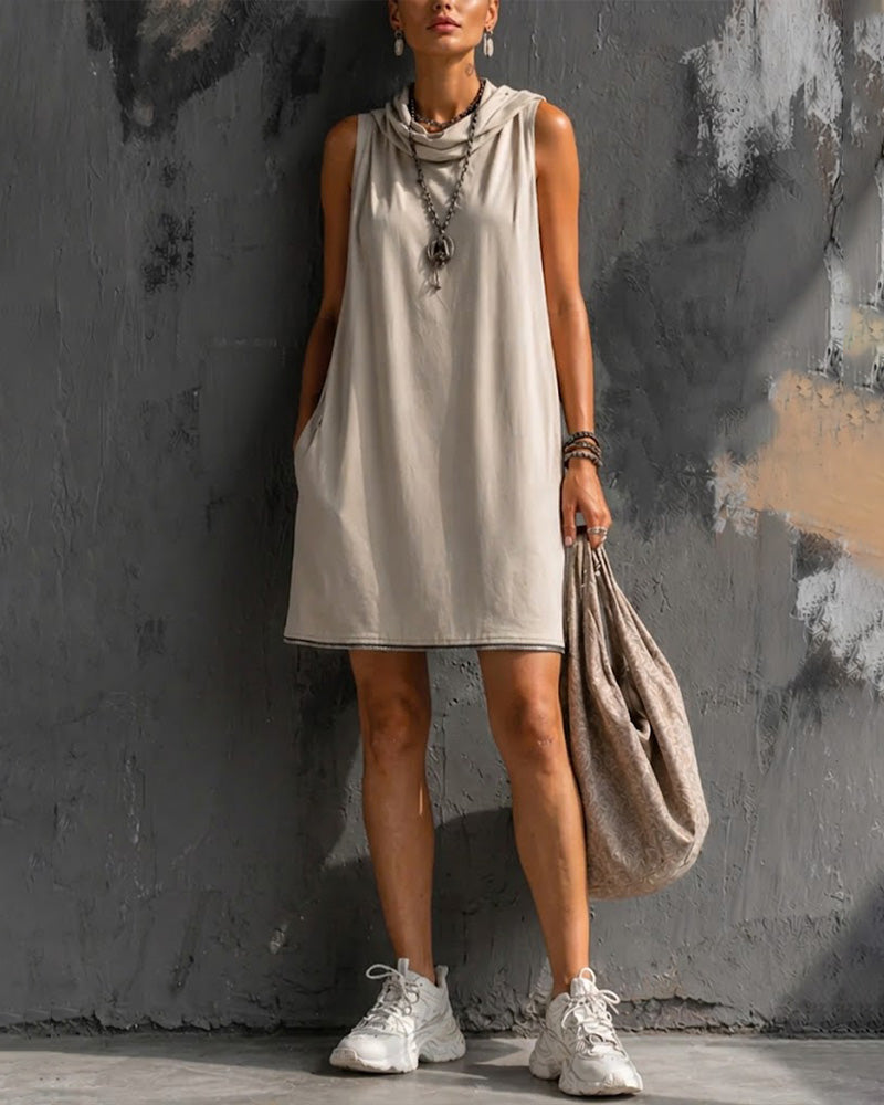 Robe Cowl Encolure Sans Manches Fermeture Éclair Fente