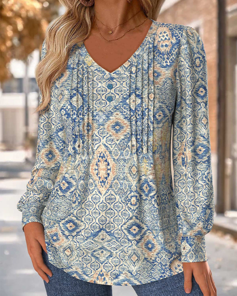 Blouse Col V Froncée Décontractée