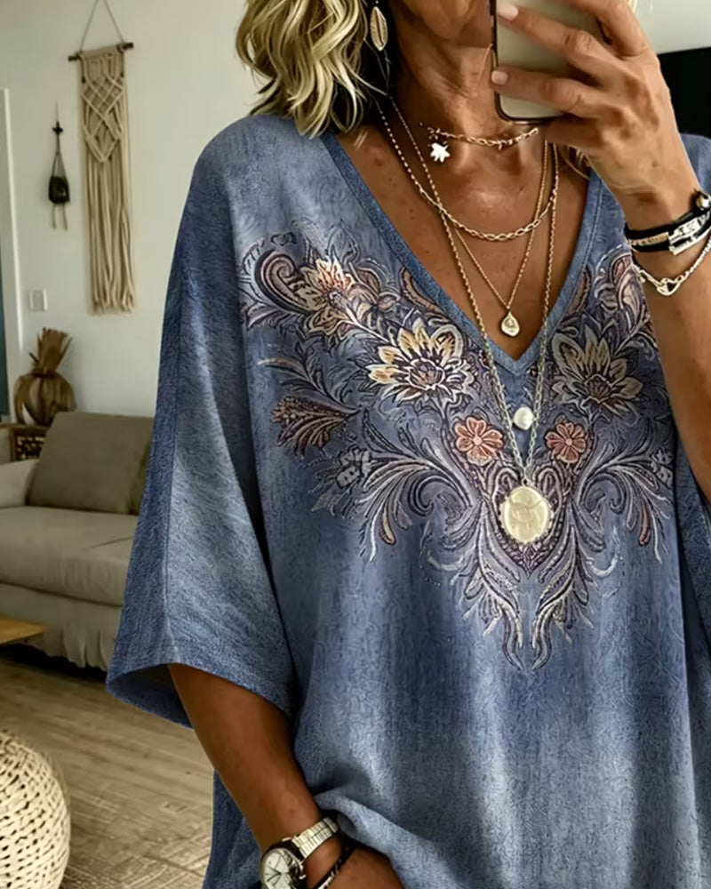 Blouse Col V Décontractée Tendance