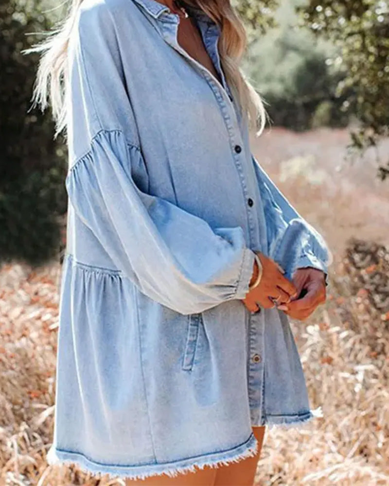 Blouse Manche Bouffante Bouton Décontractée