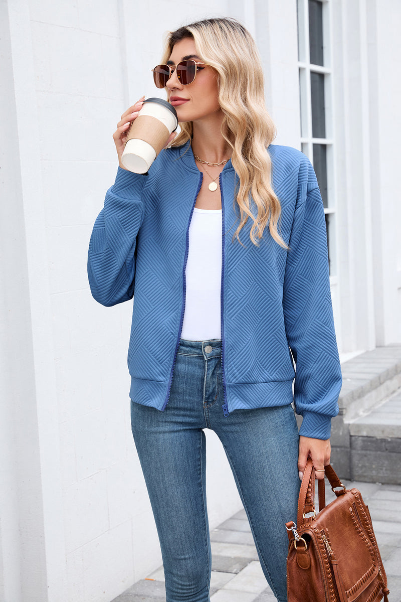 Manteau Uni Col Baseball Manches Longues