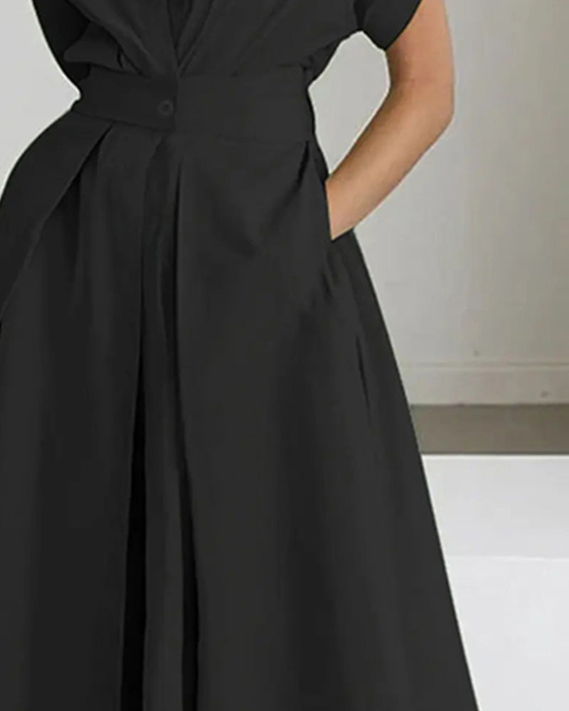Robe A-Ligne Attache Taille Haute Bouton