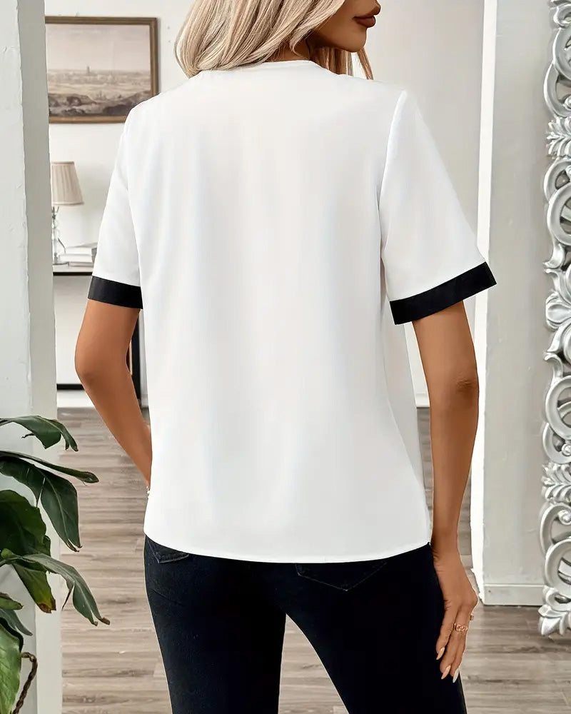 Blouse Col Contrasté Boutonnée