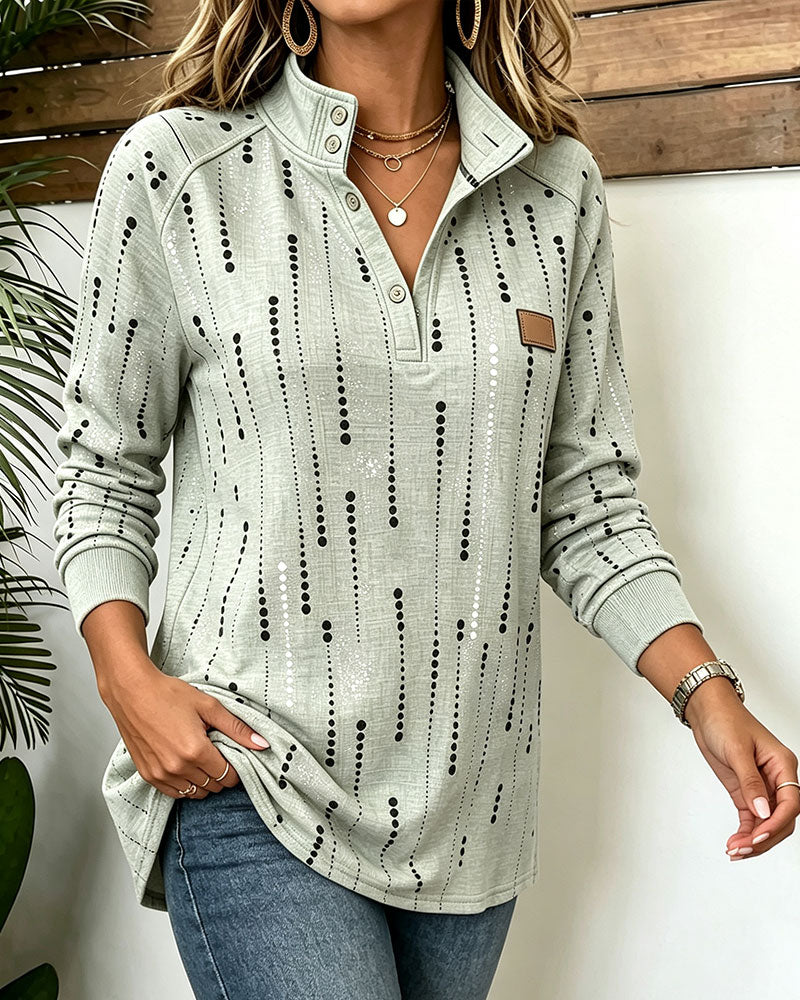 Sweat-Shirt Col Montant À Pois Manches Longues