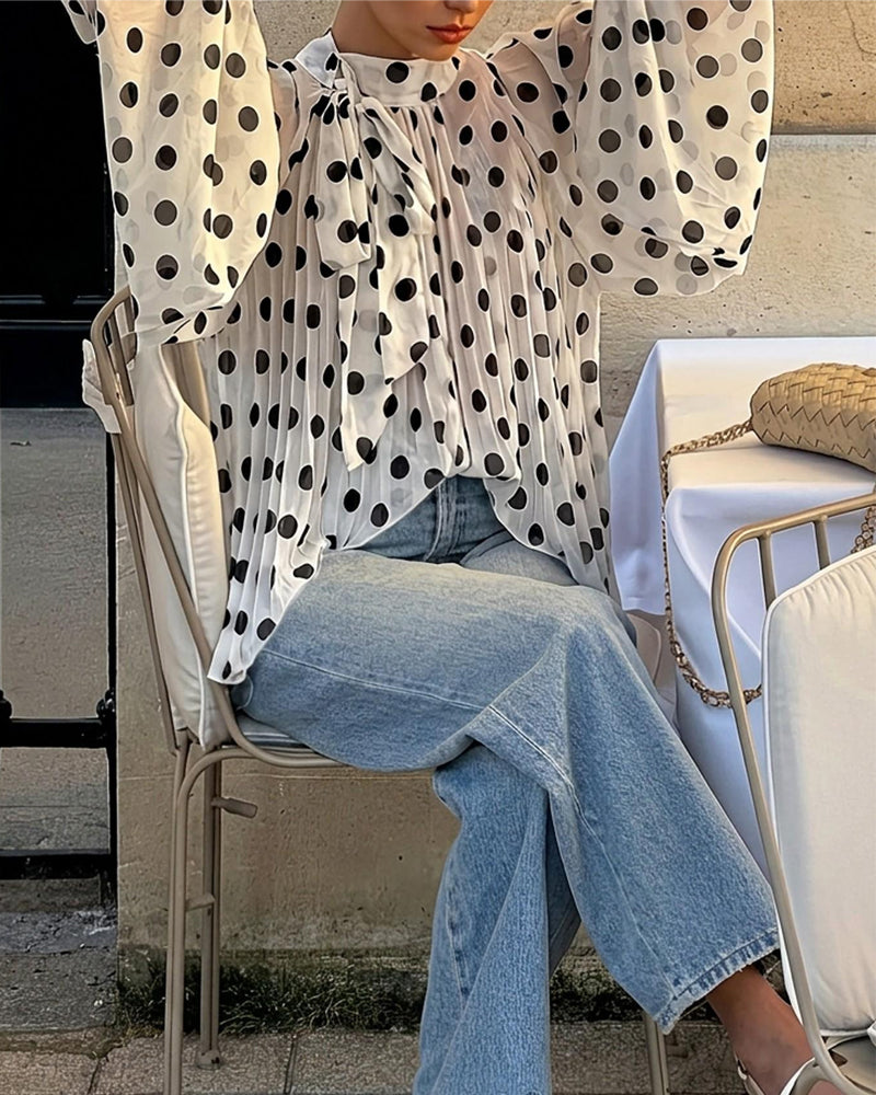 Blouse Décontractée À Pois Manches Longues