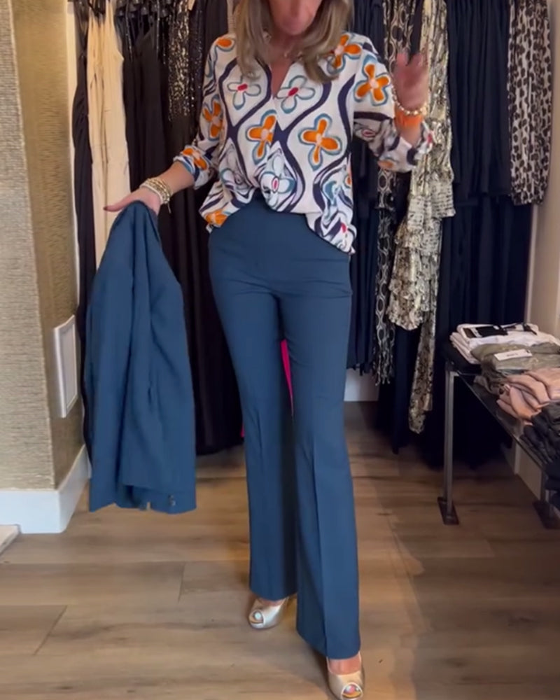 Blouse à col en V et à motif floral