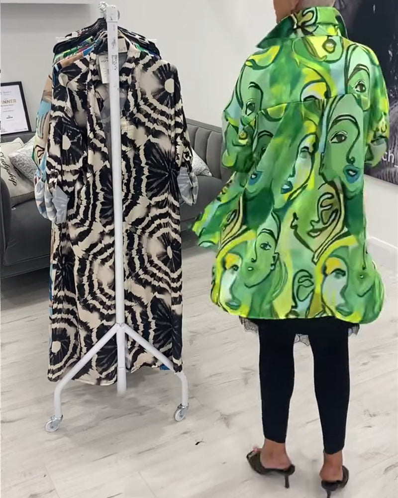 Chemise décontractée à revers imprimé visage