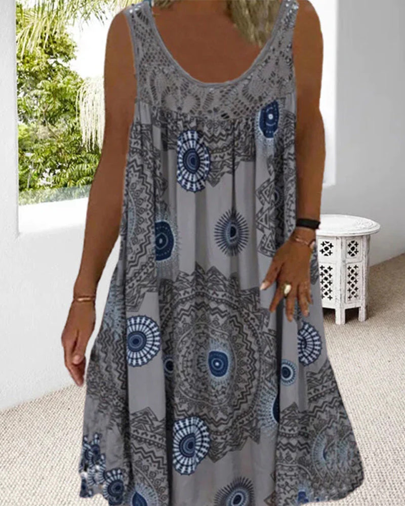Robe d'été imprimée sans manches à col rond pour femmes