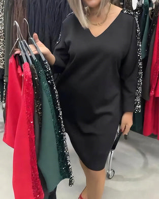 Robe Col V À Paillettes Sweat