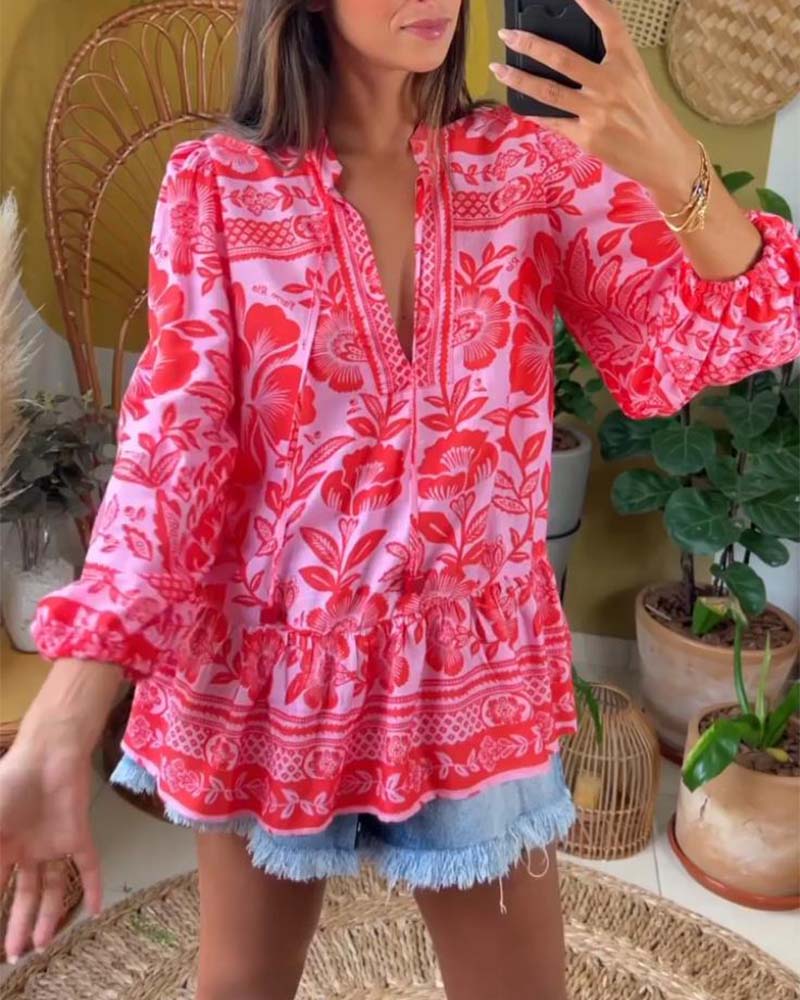 Blouse V profond imprimé fleuri