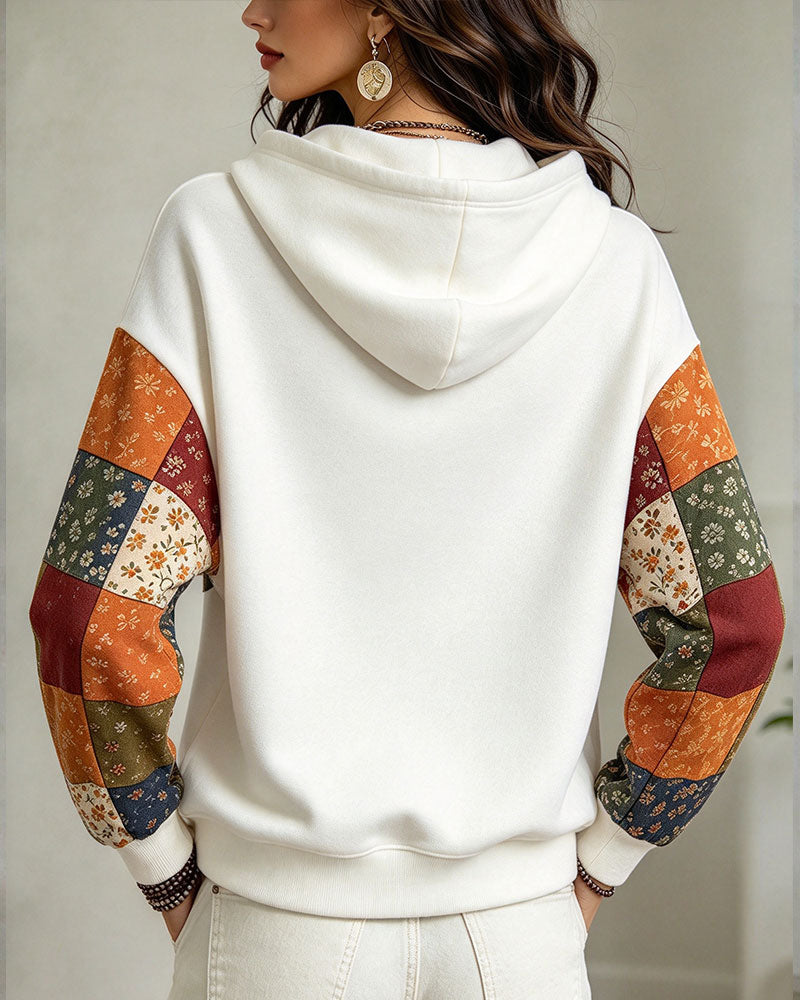 Hoodie Patchwork Imprimé Capuche